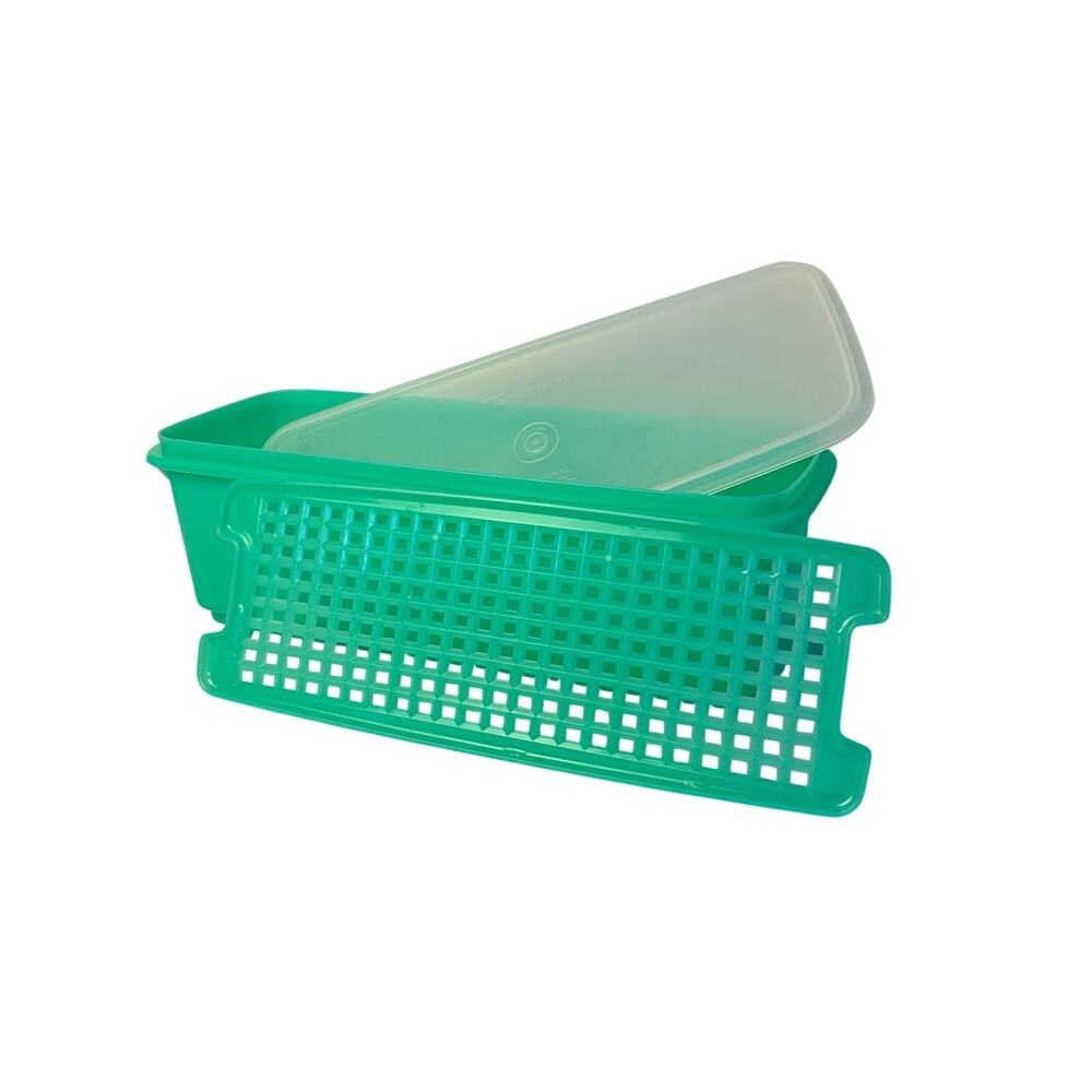 VTG Tupperware jadeite green large rectangle storage box celery bread keeper 782